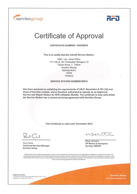 certificate of approval.